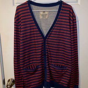 Chor Cardigan, Red & Blue striped, pockets